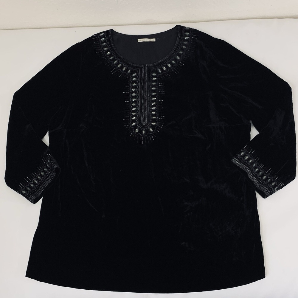 Peter Nygard Tunic 22*‎ Black Velvet Rhinestone Embellished Celestial Whimsygoth